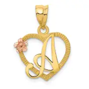 14K Two-Tone Heart Letter A Initial Pendant
