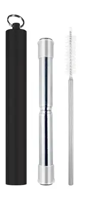 Telescopic Travel Straw With Silicone Tips (Black)