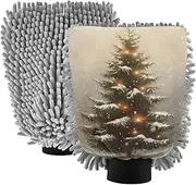 XYMZR Christmas Tree Snow Winter Absorbent Microfiber Car Wash Mitt, Funny Cute Anime Scratch Free for Cars Cleaning, Home Cleaning Mitts, 2 Pack, 10.24” L x 7.09” W