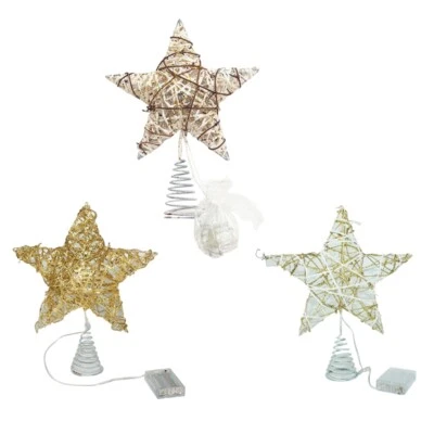 Christmas Tree Hollow Out Glitter Star with LED String Light Treetop Lamp