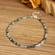 Natural Moss Agate Dainty Tiny 3mm Beads Crystal Boho Anklet for Women Xmas gift