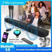 Karaoke Machine PA System Portable Bluetooth Soundbar w/ 2 Wireless Microphones
