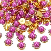 12mm Pearl Sew on Rhinestones,100 Pcs Metal Flatback Base Gems Crystal Rose