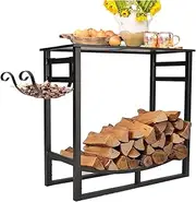 Firewood Holder，Firewood Rack Outdoor， Indoor Outdoor Firewood Rack,Log Holder Lumber Organizer, Rectangle Fireplace Fireside End Table(Width 110 cm (43 1/4"))