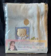 NEW Vtg 2002 Little Mimos Thermal Receiving Blanket Baby Blue Teddy Bear 30x30