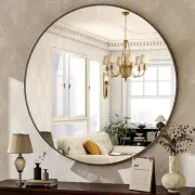 round Mirror 30 Black Wall Mounted Circle Mirrors Vanity Mirror with Brushed Alu