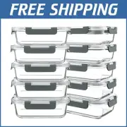 Space-Saving 30 oz Glass Meal Prep Containers with Snap Locking Lids - 10 Pack