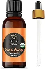 Troful Organic Sweet Orange Essential Oil -100% Pure Natural USDA Organic Essential Oil for Aromatherapy, Diffusers, DIY, Skin, Hair, Body Care -30 ML