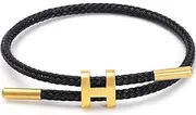 [Nayubo] Simple Titanium Rope Steel Wire Bracelet with Adjustable Design Polished H Shape Clasp Bracelet Outdoor Casual Minimalist Fashion for Women Men (Black)