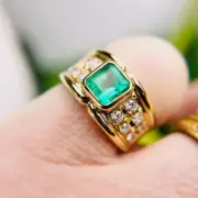 3Ct Asscher Cut Lab Created Emerald Mens Enegagment Ring 14K Yellow Gold Plated