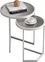 Exquisite 2-Piece Coffee Table Set, Multi-Style Tempered Glass Nesting Table, Small Apartment Round Shelf, Wrought Iron Bedside Table, Simple Side Cabinet Corner Table (Color : T)