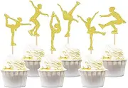 Blumomon Pack of 24 Glitter Figure Skating Cupcake Toppers Girls Figure Skating Cupcake Toppers Picks Gold Ice Skating Sports Themed Cake Toppers Girls Birthday Party Accessories