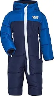 [DKNY] Baby Boys' Snow Pram - Newborn Sherpa Hood One Piece Snowsuit - Cozy Polar Fleece Lined Winter Coat for Baby Boys 12-24M, Royal Blue, 12M