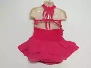 Hot Pink Ice Figure Skating Dress w Crossed Straps & Sheer Skirt Child M