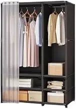 Portable Wardrobe Rack,Cloth Wardrobe,Portable Wardrobe, Canvas Wardrobe with Dust Cover Hangers Wide Top Partition Storage, Cloth Wardrobe Used for Storing Clothes Shoes and Bags in The Bed