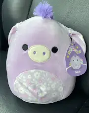 Squishmallows 8" Delzi Donkey Purple Lavender Flower Ear Belly Easter Plush NWT