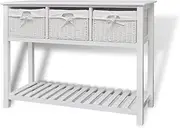 White Storage Sideboard Cabinet with 3 Woven Baskets and Washable Liners for Hallway Organization, Bedroom, Bathroom