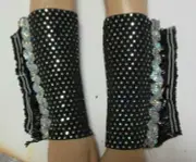 Black Hologram Western Cowboy Dance Mitts Fringe Sequin trim ch/Ladies