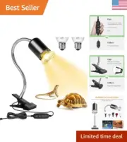Flexible Reptile Heat Lamp: UVA UVB Light, Timer, 360° Rotatable Hose, 50W Bulb