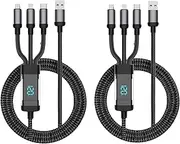 Multi Charging Cable 120W, 2Pack 3 in 1 4FT USB Cable Fast Charging with LED Display, Nylon Braided Multiple Universal Charger Cord with i-Phone,Type-C, Micro USB Port for iPhone/Android (2, 1.2M)