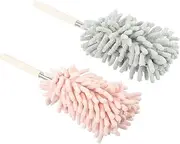 FOMIYES 2Pcs Microfiber Dust Cleaner with Telescopic Pole Duster for Household Cleaning Safe for Cars Sofas Ceilings and Electronics Electrostatic Dusting Brush