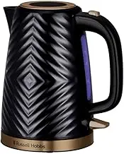 Russell Hobbs Groove Electric 1.7L Cordless Kettle (Fast Boil 3KW, Black textured plastic with brushed gold accents, Removable washable anti-scale filter, Push to open lid, Perfect pour spout) 26380