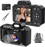 Digital Camera, 4K 48MP HD AutoFocus Camera with 32G SD Card Digital Cameras Compact Camera for Children Teenagers Beginners - Black