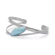 Sterling Silver Womens Large Oblong Larimar Cuff Bracelet