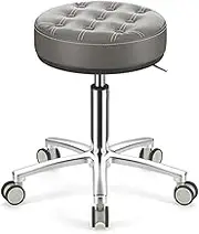 Round Rolling Stool with Leather Swivel Height Adjustment Spa Drafting Salon Tattoo Work Office Stool Small Task Chair with Wheels.,Antistuck Hairgray KeYJ