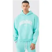 Mens Aqua Oversized Boxy Paint Splatter Homme Hoodie