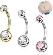 [JESMODA] 1PC G23 Titanium Belly Button Rings 14G 1.6MM Round Cubic Zirconia Belly Rings 6 Sizes of Length to Choose Navel Barbell Belly Piercing Jewelry for Women Men