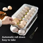 Egg Tray Holder Auto Rolling Down 14 Grid Eggs Container Storage Refrigerator