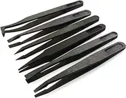 FEITA Precision Plastic Tweezers Kit - Plastic Anti static Tweezers Set Pickup Craft Electronics DIY Repair Tool - Black - 6Pcs