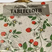 NOS Vinyl Flannel Back Tablecloth Strawberries 52” Square California Creations