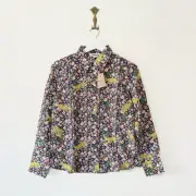 Boden Sienna 100% Silk Shirt Top Size 8 Petite Rainbow Leopard Floral Pattern