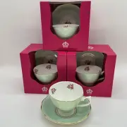 Royal Albert England Polka Dot Rose Tea Cup/Saucer 2 P/4 Sets Mint Green Vintage