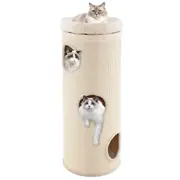 Costway 112cm 4-Story Cat Condo House Elevated Cave Bed w/Sisal Scratching Board & Bamboo Mat Cat Tree Tower