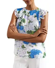 Hobbs London Simona Floral Flutter Sleeve Blouse