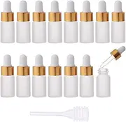 Enslz 15pcs 3ml Mini Empty Frosted Essential Oil Glass Dropper bottle Reusable Bottles Vial Nasal Oil dropper refillable bottle with Metal Screw Mouth lid&rubber Bulb (3ml, Gold)