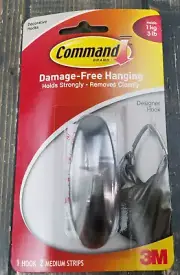 3M Command Medium Hook Decorative Designer Hook Hanger 17081 New, Brushed Nickel