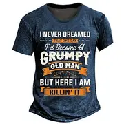 Men's Old Man Grumpy T shirt Short Sleeve T shirt 3D Print Crew Neck Shirt Retro Vintage Casual Street Style Sports Outdoor Holiday Going out Blue Brown Dark G