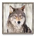 Beige Wolf Picture Wall Decor: Wooden Framed Animal Painting Wolves Artwork R...
