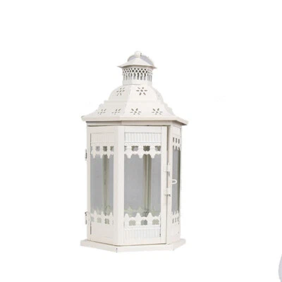 6 Antique White 31cm Metal Iron Moroccan Lantern Tealight Wedding Candle Holder