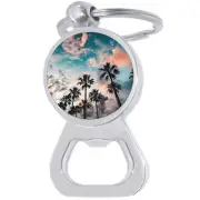Palm Trees Bottle Opener Keychain - Metal Beer Bar Tool Key Ring