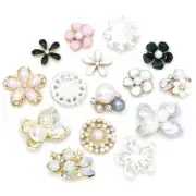 Flower Rhinestone Button Imitation Pearl Flatback Gem Hairclip Brooch Decoration
