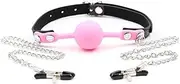 Ball Gag With Nipple Clamps BDSM Fetish Sex Toy For Men Women Couples Adult Mouth Restraints Bondage S+M Pink
