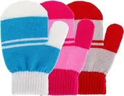 [SATINIOR] 3 Pairs Toddler Magic Stretch Mittens Little Girls Soft Knit Mitten Baby Boys Winter Knitted Gloves