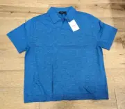 $175 Mens Theory "Brennan" Open Collar Linen Blend Polo Shirt Sail Blue 2XL
