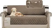 [Smarcute] Couch Covers XL 3 Seater Sofa Covers Sofa Protectors for Dogs/Pets/Kids Furniture Covers Waterproof Soft Thick Quilted, Non Slip with Strap (Checked Pattern, Reversible Taupe/Beige)