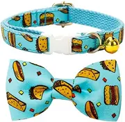 Taco Cat Collar Bow Tie Breakaway Safety Plastic Buckle, Adjustable Bowtie, Removable Jingle Bell